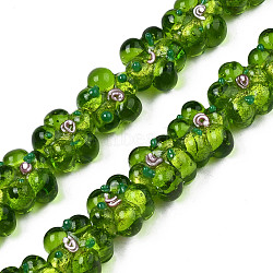 Handmade Silver Foil Lampwork Beads Strands, Flower, Yellow Green, 13.5~14.5x14~15x9~10mm, Hole: 1.2mm, about 35pcs/strand, 17.32 inch~17.72 inch(44cm~45cm)(FOIL-T004-02D)