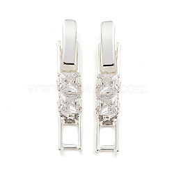 Brass Pave Clear Cubic Zirconia Watch Band Clasps, Long-Lasting Plated, Cadmium Free & Lead Free, Silver, 27mm long, link: 23x4.8x4mm, hole: 3x4mm, clasp: 10x3x4mm(KK-Q804-26S)