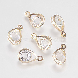 Glass Rhinestone Pendants, with Iron Findings, teardrop, Golden, 16x9x7mm, Hole: 15mm(IFIN-F144-24G)