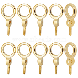 10Pcs 925 Sterling Silver Screw Eye Peg Bails, Ring, For Half-drilled Beads, Golden, 12x6x3mm, Hole: 4mm, Pin: 0.7mm(STER-BBC0002-10)