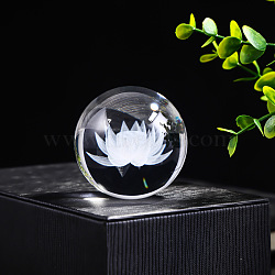 Inner Carving Glass Crystal Ball Diaplay Decoration, Fengshui Home Decor, Flower, 60mm(PW-WGF6175-11)