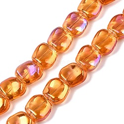 Electroplate Glass Beads Strands, Pearl Luster Plated, Square, Orange, 10.5x10.5~11x6.5mm, Hole: 1mm, about 59~60pcs/strand, 25.12~25.59 inch(63.8~65cm)(EGLA-N012-07L)