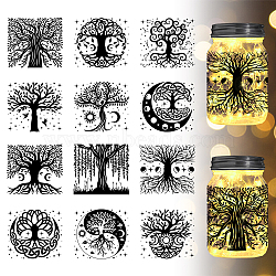 12 Style Silhouette Paper, for Lighting Decoration, Paper Cut Light Box, Rectangle, Tree of Life Pattern, 90x100mm, 12pcs/set(AJEW-WH0345-0009)