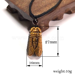 Natural Tiger Eye Cicada Pendant Necklace for Men, 25.59 inch(65cm), pendant: 16x27mm(PW-WG9230E-01)