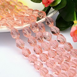 Faceted Polyhedron Imitation Austrian Crystal Bead Strands, Grade AAA, Pink, 9x6mm, Hole: 0.7~0.9mm, about 45pcs/strand, 15.7 inch(G-M190-9x6mm-30A)