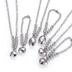 (Jewelry Parties Factory Sale), 304 Stainless Steel Jewekry Sets, Necklaces and Bracelets, with Cable Chains and Lobster Claw Clasps, Faceted, Mixed Shape, Stainless Steel Color, 18.1 inch(46cm), 8-1/8 inch(20.5cm)(SJEW-O097-02P)