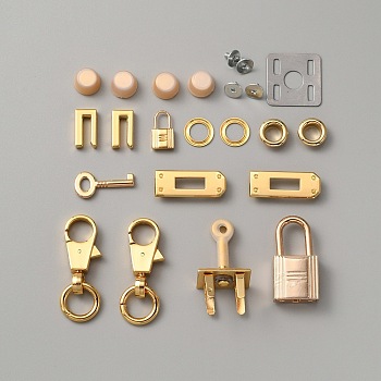 Zinc Alloy & Iron Bag Hardware Accessories Set, including Lock Clasp, Grommet, Gasket, Screw, Light Gold, 12.5x8mm, Hole: 2.5mm