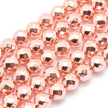Electroplate Non-magnetic Synthetic Hematite Beads Strands, Grade AAA, Long-Lasting Plated, Faceted, Round, Rose Gold Plated, 3mm, Hole: 1mm, about 140pcs/strand, 15.7 inch(40cm)