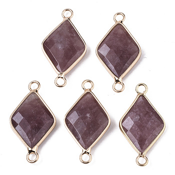 Natural Strawberry Quartz Links Connectors, with Edge Light Gold Plated Brass Findings, Faceted, Rhombus, 29~30x15x4mm, Hole: 2.5mm