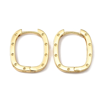 Brass Oval with Polka Dot Hoop Earrings for Woman, Real 18K Gold Plated, 23x20x2.5mm, Pin: 1mm