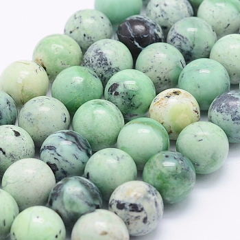 Natural Green Grass Jasper Beads Strands, Round, 9.5mm, Hole: 1mm, about 42pcs/strand, 15.55 inch(39.5cm)