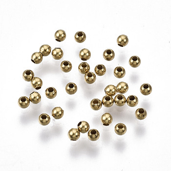 Brass Beads, Round, Nickel Free, Unplated, 2.4x2mm, Hole: 1mm