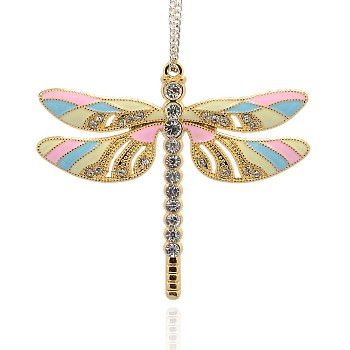 Golden Tone Alloy Enamel Insect Big Pendants, with Crystal Rhinestones, Dragonfly Necklaces Charms, Colorful, 56x64x5mm, Hole: 2mm