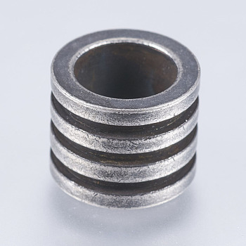 304 Stainless Steel Beads, Large Hole Beads, Column with Groove, Gunmetal, 10x10x8mm, Hole: 6.5mm