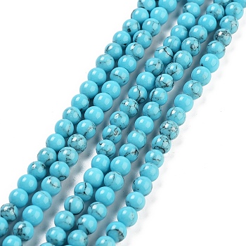 Synthetic Turquoise Beads Strands, Dyed, Round, Deep Sky Blue, 4mm, Hole: 1mm, about 95pcs/strand, 15.7 inch