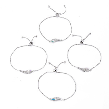 Adjustable Brass Bolo Bracelets, Slider Bracelets, Box Chains, with Synthetic Opal and Cubic Zirconia, Wing, Mixed Color, 9-3/4 inch(24.7cm), 1mm