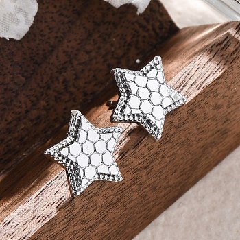 Brass Stud Earrings, Star, Real Platinum Plated, 11x11mm