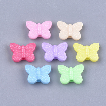 Opaque Solid Color Acrylic Beads, Butterfly, Mixed Color, 11x14x4mm, Hole: 1.8mm