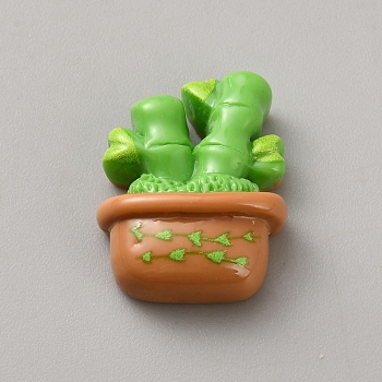 Opaque Resin Cabochons, Bamboo Potted Plant, Bamboo, Lime Green, 23x18x8mm
