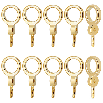 10Pcs 925 Sterling Silver Screw Eye Peg Bails, Ring, For Half-drilled Beads, Golden, 12x6x3mm, Hole: 4mm, Pin: 0.7mm