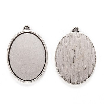 Tibetan Style Alloy Oval Tray Pendant Cabochon Settings, Plain Edge Bezel Cups, Cadmium Free & Lead Free, Antique Silver, Tray: 40x30mm, 48x34x3mm, Hole: 3mm, about 93pcs/1000g