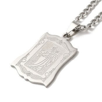 Rectangle with Virgin Mary
 Pendant Necklaces, 304 Stainless Steel Curb Chain Necklaces, Stainless Steel Color, 23.23 inch(59cm)