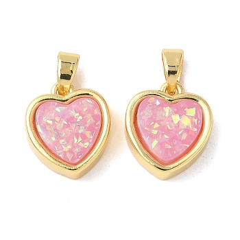 Resin Charms, Heart Charms, with Brass Findings, Golden, 13x11.5x4.5mm, Hole: 5x2.5mm