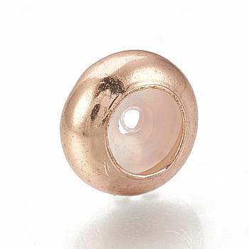 Brass Beads, with Rubber Inside, Slider Beads, Stopper Beads, Rose Gold, 7.5x4mm, Rubber Hole: 1.2mm