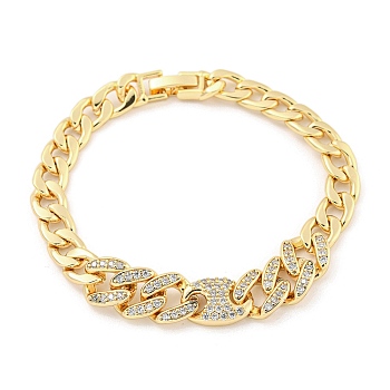 Brass Micro Pave Clear Cubic Zirconia Oval Link Chain Bracelets for Women, Golden, 7-1/8 inch(18.2cm)