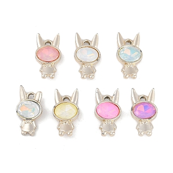 UV Plating Alloy Pendants, with Glass, Lead Free & Cadmium Free, Rabbit, Mixed Color, Light Gold, 18x10x5mm, Hole: 2mm