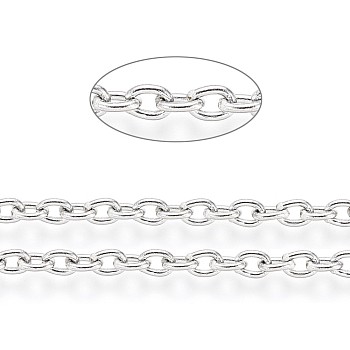 304 Stainless Steel Cable Chains, Soldered, with Card Paper, Flat Oval, Stainless Steel Color, Links: 4x3x0.8mm, about 32.8 Feet(10m)/card