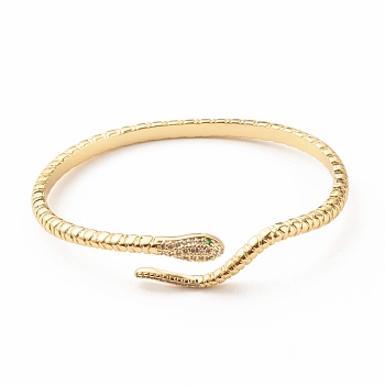 Green Cubic Zirconia Snake Wrap Open Cuff Bangle, Brass Jewelry for Women, Cadmium Free & Lead Free, Real 18K Gold Plated, Inner Diameter: 1-7/8x2-1/4 inch(4.7x5.7cm)