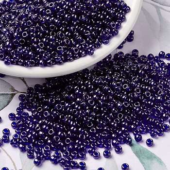 MIYUKI Round Rocailles Beads, Japanese Seed Beads, 8/0, (RR176) Transparent Cobalt Luster, 3mm, Hole: 1mm, about 422~455pcs/10g