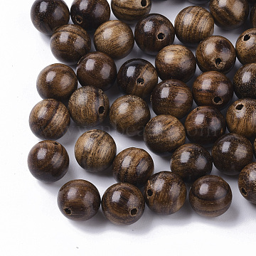 Natural Wood Beads, Waxed Wooden Beads, Undyed, Round, Coconut Brown, 8mm, Hole: 1.5mm(X-WOOD-S666-8mm-03)