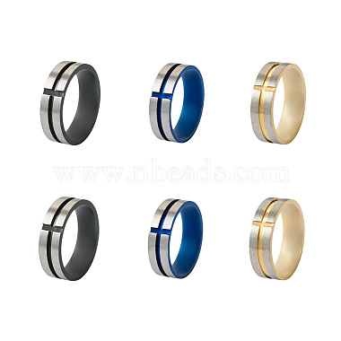 crafans 6piezas 3 anillos de banda lisa de acero inoxidable de colores(RJEW-CF0001-03)-2