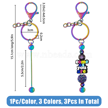 SUPERFINDINGS 3Pcs 3 Color Metal Bar Beadable Keychain for Jewelry Making DIY Crafts(KEYC-FH0001-41)-2