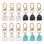 12Pcs 4 Style Alloy Enamel Ghost Pendant Decorations, with Alloy Swivel Clasps, Mixed Color, 55mm(HJEW-DC00145)