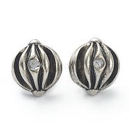 304 Stainless Steel Beads, Round, Grooved, Antique Silver, 14x12x12mm, Hole: 2mm(STAS-I181-004AS)