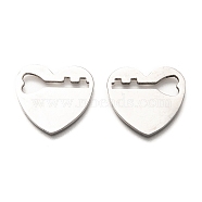 201 Stainless Steel Pendants, Heart with Hollow Key, Stainless Steel Color, 20.5x22x1.3mm(STAS-Z031-18P)