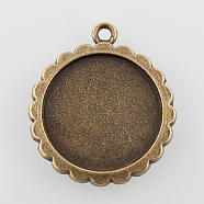 Vintage Flat Round Alloy Pendant Cabochon Settings, Cadmium Free & Nickel Free & Lead Free, Antique Bronze, Tray: 20mm, 29x25x2mm, Hole: 2mm, about 240pcs/kg(PALLOY-N0088-48AB-NF)
