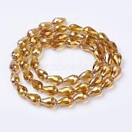 Electroplate Glass Beads Strands, AB Color Plated, Faceted Teardrop, Dark Goldenrod, 15x10mm, Hole: 1mm, 50pcs/strand, 27.1 inch(EGLA-D015-15x10mm-21)