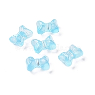 Transparent Spray Painted Glass Beads, Bowknot, Deep Sky Blue, 10x14x8mm, Hole: 1mm(GLAA-I050-11J)