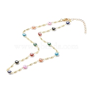 Brass Enamel Evil Eye Link Chain Necklaces, with 304 Stainless Steel Lobster Claw Clasps, Golden, Colorful, 17.71 inch(45cm)(NJEW-JN03456)