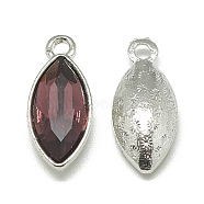 Alloy Glass Pendants, Faceted, Horse Eye, Platinum, Dark Red, 20x9x5mm, Hole: 1.5mm(PALLOY-T041-7x15mm-18)