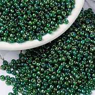 MIYUKI Round Rocailles Beads, Japanese Seed Beads, (RR354) Chartreuse Lined Green AB, 8/0, 3mm, Hole: 1mm, about 2111~2277pcs/50g(SEED-X0055-RR0354)