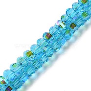 Transparent Electroplate Glass Beads Strands, AB Color, Faceted Lantern, Dark Turquoise, 6x4.5mm, Hole: 1.4mm, about 98pcs/strand, 17.72''(45cm)(GLAA-Q099-H01-3)