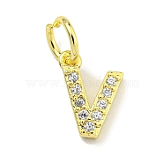 Letter Brass Micro Pave Clear Cubic Zirconia Pendants, Jump Ring, Real 18K Gold Plated, Letter V, 9x7x1.8mm, Jump Ring: 5x0.9mm, Hole: 3.5mm(KK-K354-06G-V)