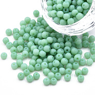6/0 Imitation Jade Glass Seed Beads, Luster, Dyed, Round, Medium Sea Green, 4x3mm, Hole: 1.2mm, about 450g/bag(SEED-N004-006-15)