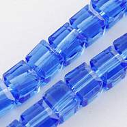 Glass Bead Strands, Faceted, Cube, Royal Blue, 7~8x7~8x7~8mm, Hole: 1mm, about 72pcs/strand, 21.6 inch(GLAA-R041-8x8mm-21)