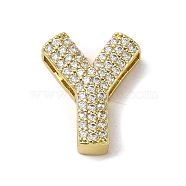 Brass Beads, with Clear Cubic Zirconia, Letter Y, 19.5x16x5.5mm, Hole: 4.5x2.5mm(KK-D098-04Y-G)